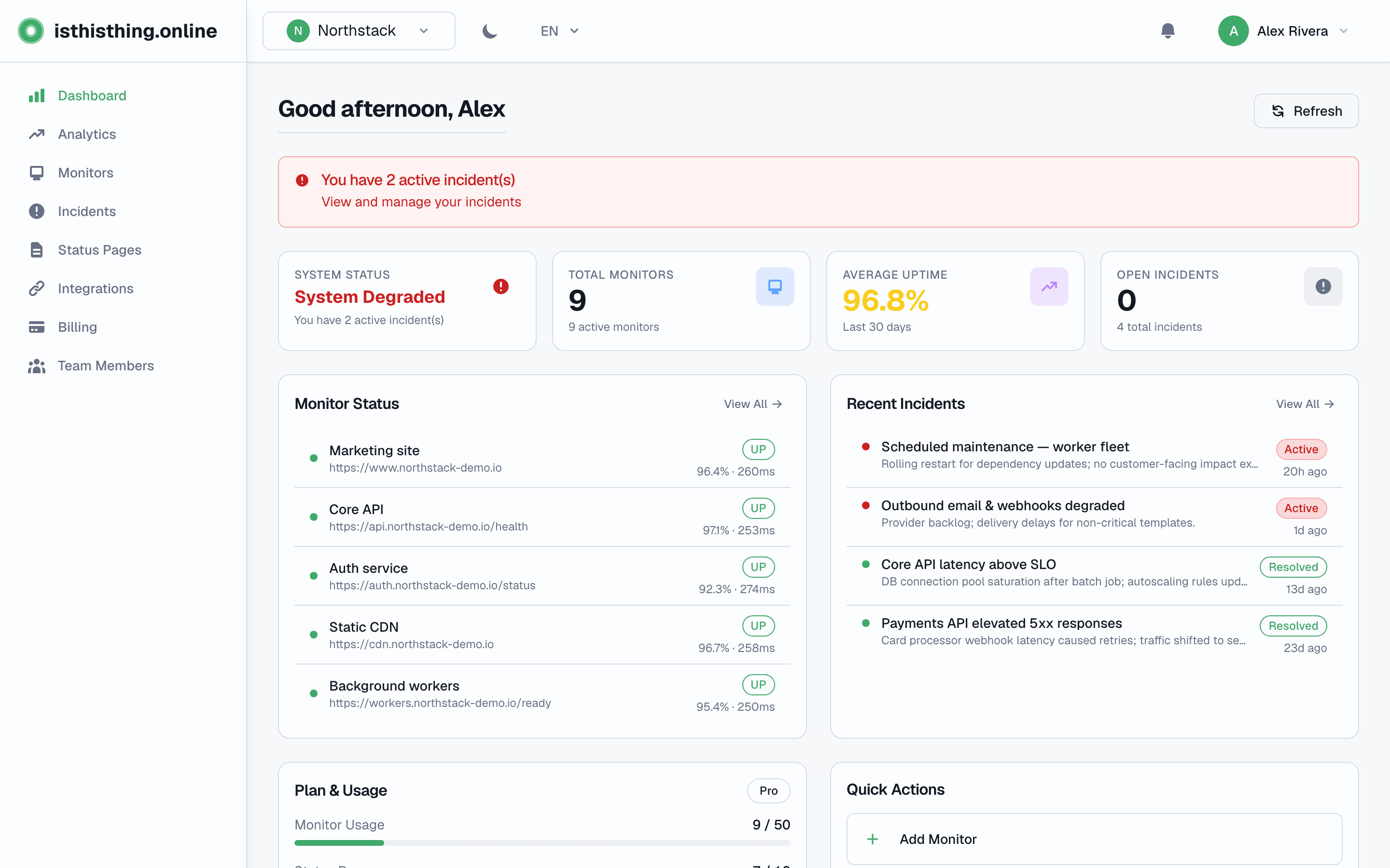 Dashboard Preview - isthisthing.online uptime monitoring