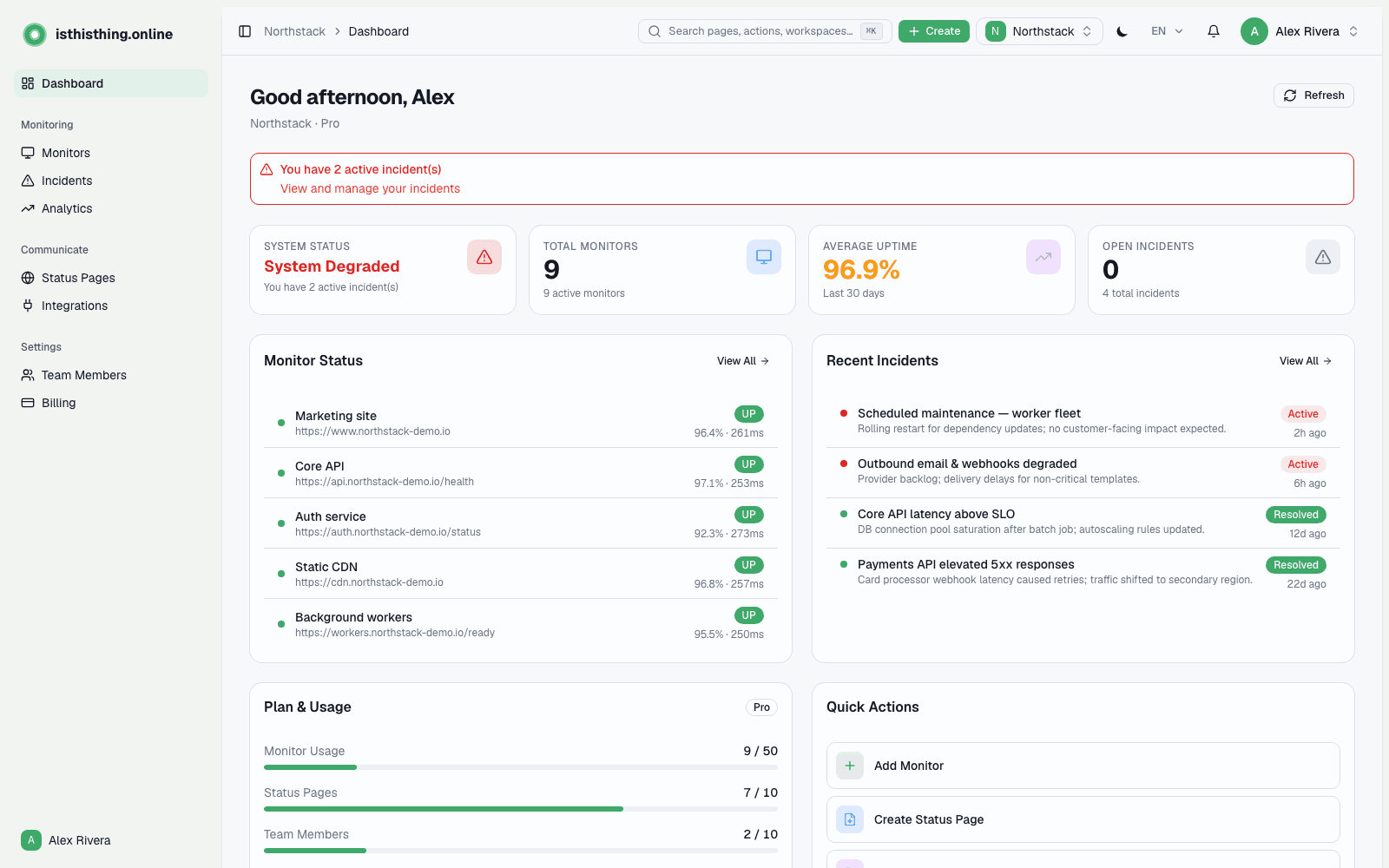 Dashboard Preview - isthisthing.online uptime monitoring